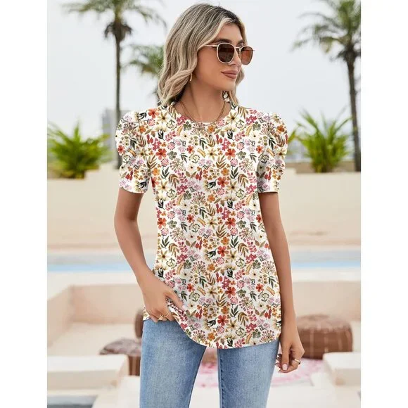 Floral Puff Sleeve Blouse - Multicolor - Picture 2 of 6